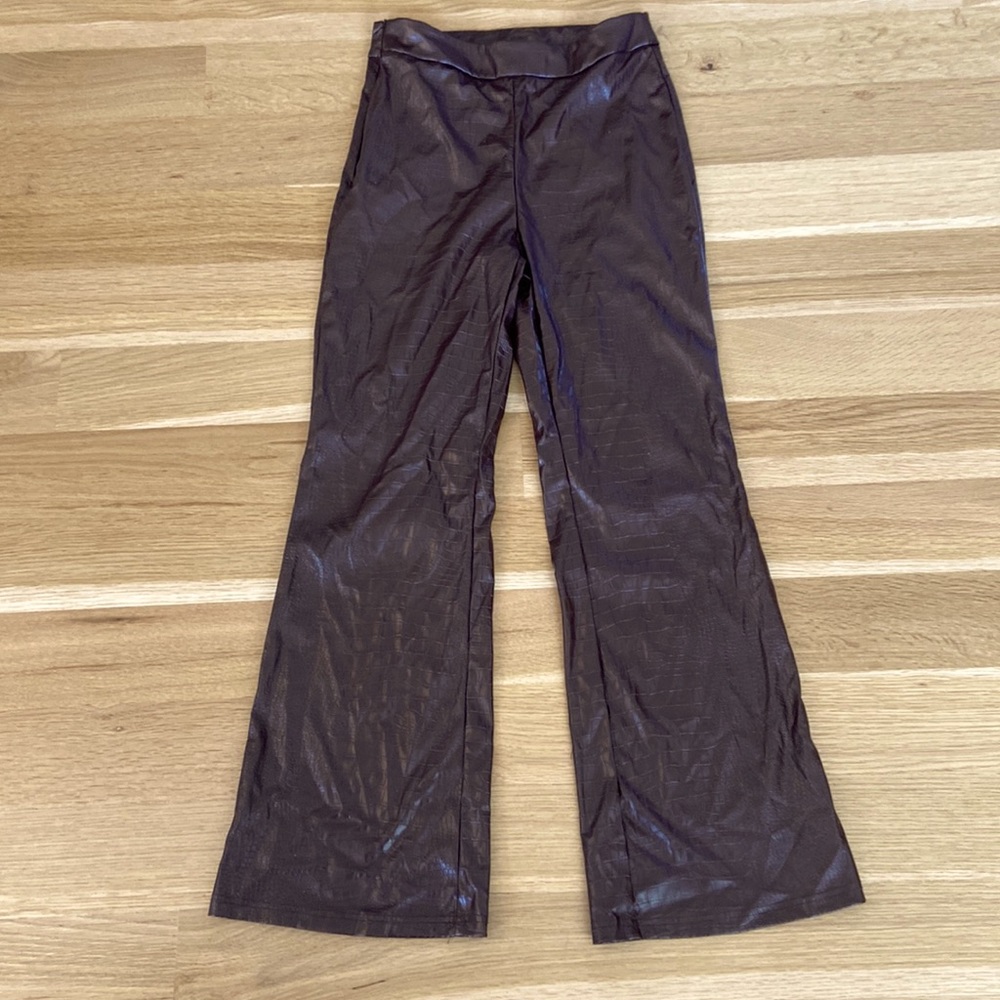 SHEIN Faux leather brown wide leg pants size 6